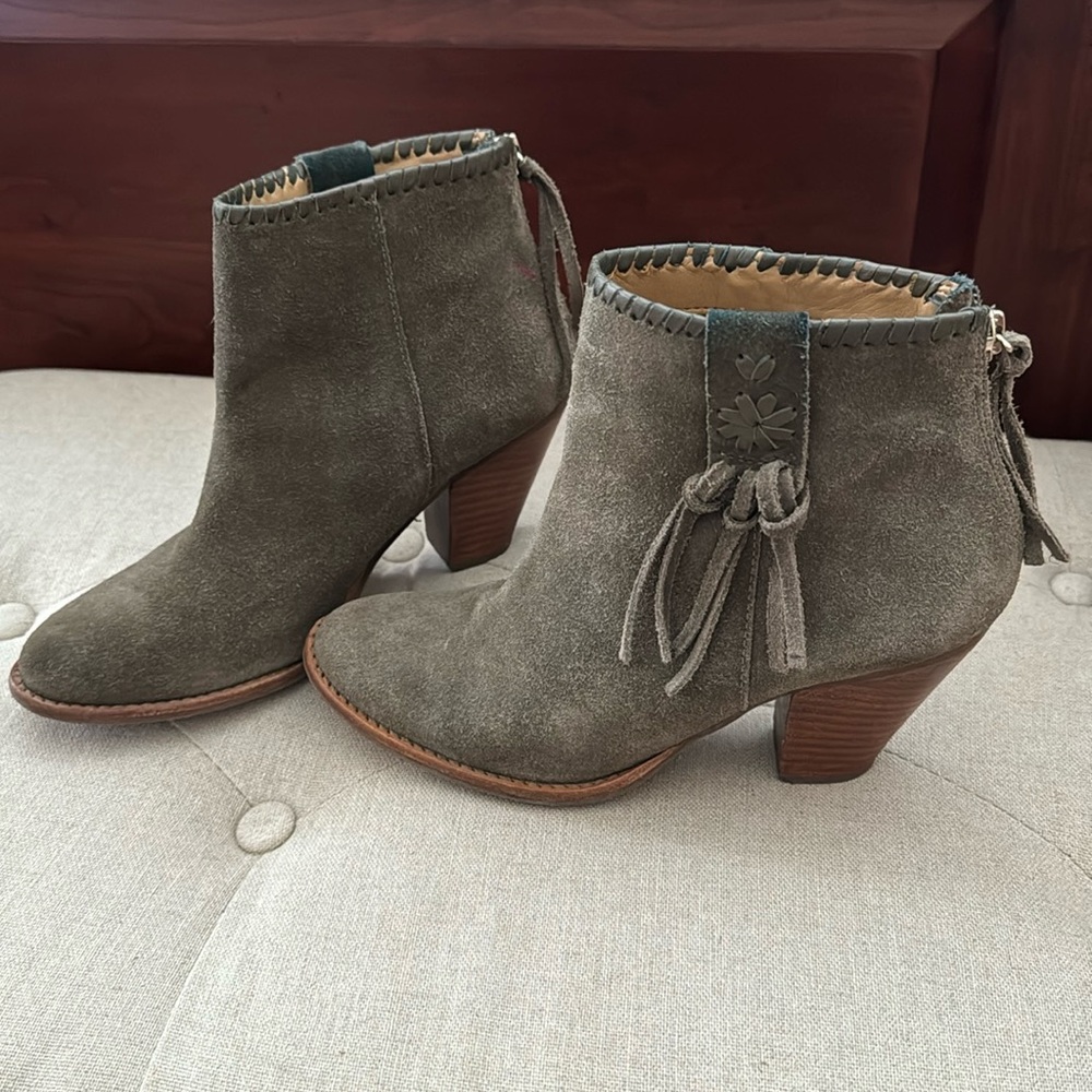 Jack Rogers green suede tassel bootie